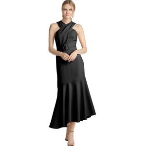Sachin & Babi Naomi Cross Neck Asymmetric Dress – Black – Size 14 – NWT